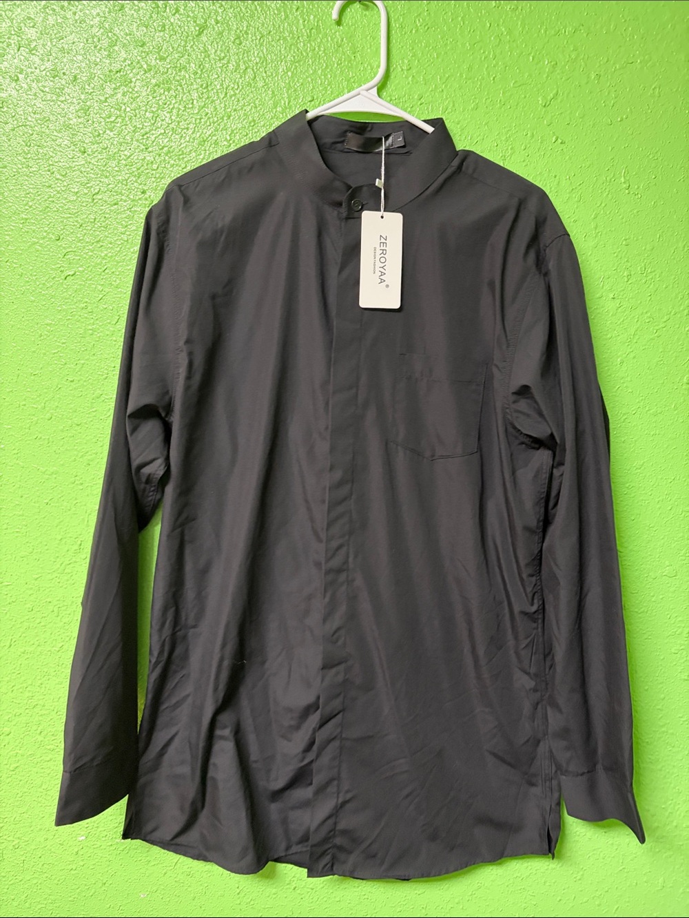Zeroyaa Lightweight Black Stand Collar Shirt